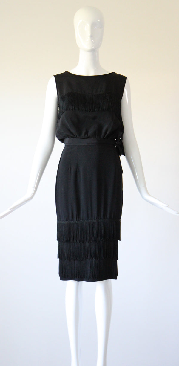 "Silk Fringing" Vintage 1950's Crepe Silk & Fringing Blouse & Skirt Set UK 6 US 2