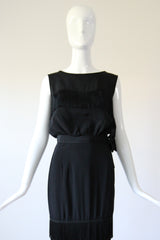"Silk Fringing" Vintage 1950's Crepe Silk & Fringing Blouse & Skirt Set UK 6 US 2