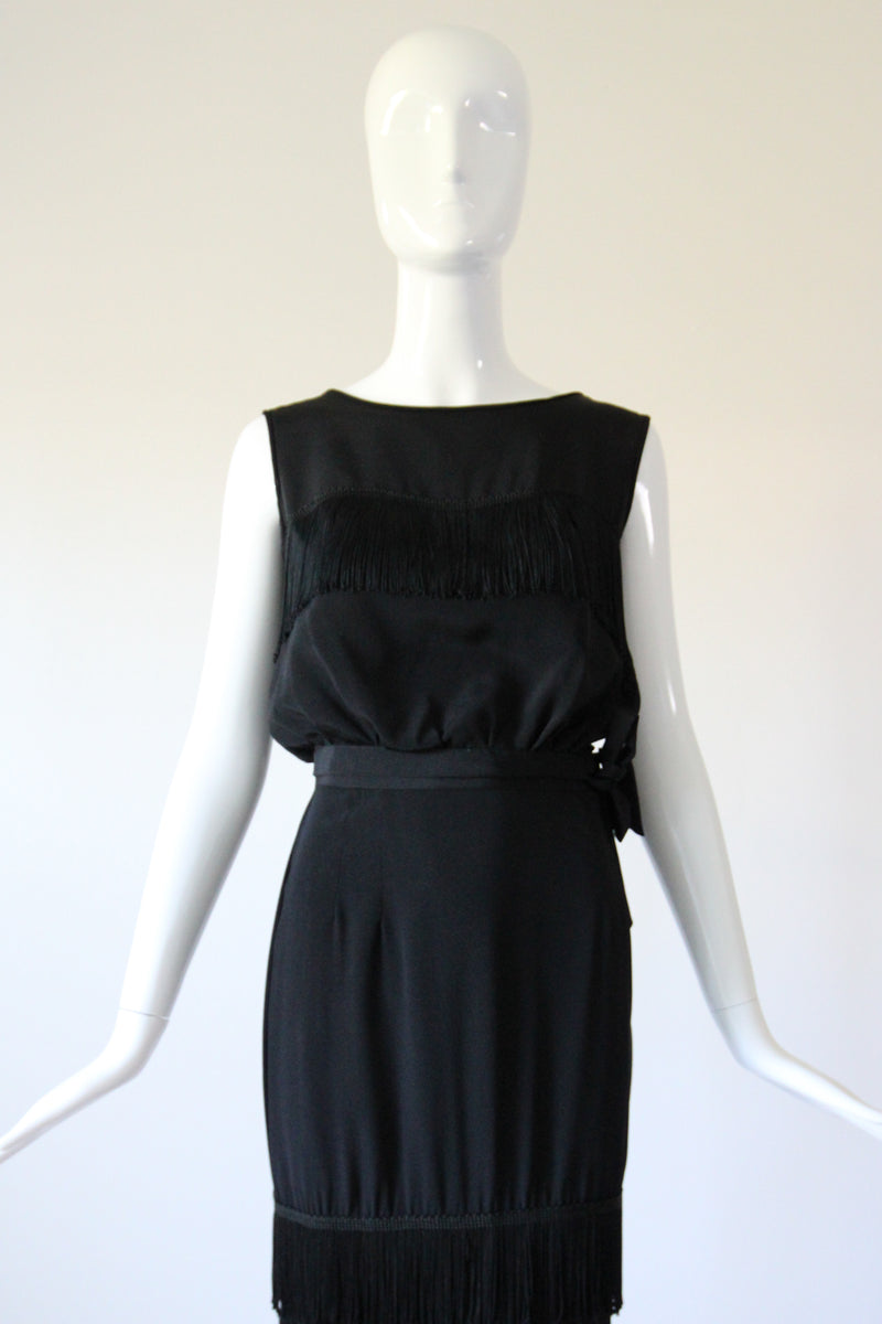 "Silk Fringing" Vintage 1950's Crepe Silk & Fringing Blouse & Skirt Set UK 6 US 2