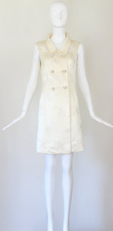 "Cream Silk Brocade" Vintage 1960's Cream Silk Brocade Longline Waistcoat UK 8 US 4