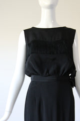 "Silk Fringing" Vintage 1950's Crepe Silk & Fringing Blouse & Skirt Set UK 6 US 2
