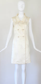 "Cream Silk Brocade" Vintage 1960's Cream Silk Brocade Longline Waistcoat UK 8 US 4