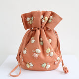 "Drawstring Seashells" Vintage 1950's Woven Straw & Seashell Handbag