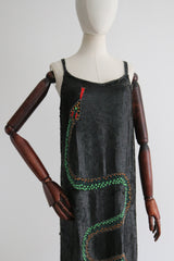 "Sequin Serpent" Vintage Silk Beaded & Sequinned Serpent Dress UK 12-14 US 8-10