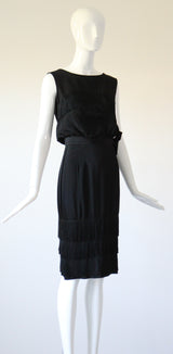 "Silk Fringing" Vintage 1950's Crepe Silk & Fringing Blouse & Skirt Set UK 6 US 2
