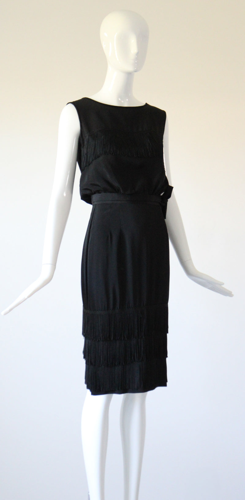 "Silk Fringing" Vintage 1950's Crepe Silk & Fringing Blouse & Skirt Set UK 6 US 2