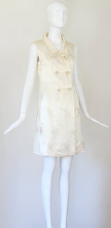 "Cream Silk Brocade" Vintage 1960's Cream Silk Brocade Longline Waistcoat UK 8 US 4