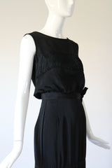 "Silk Fringing" Vintage 1950's Crepe Silk & Fringing Blouse & Skirt Set UK 6 US 2