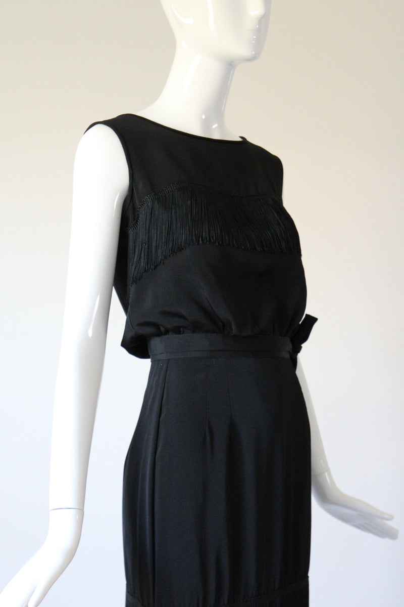 "Silk Fringing" Vintage 1950's Crepe Silk & Fringing Blouse & Skirt Set UK 6 US 2