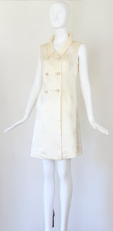 "Cream Silk Brocade" Vintage 1960's Cream Silk Brocade Longline Waistcoat UK 8 US 4