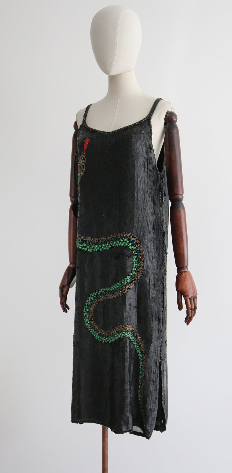 "Sequin Serpent" Vintage Silk Beaded & Sequinned Serpent Dress UK 12-14 US 8-10