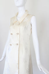 "Cream Silk Brocade" Vintage 1960's Cream Silk Brocade Longline Waistcoat UK 8 US 4