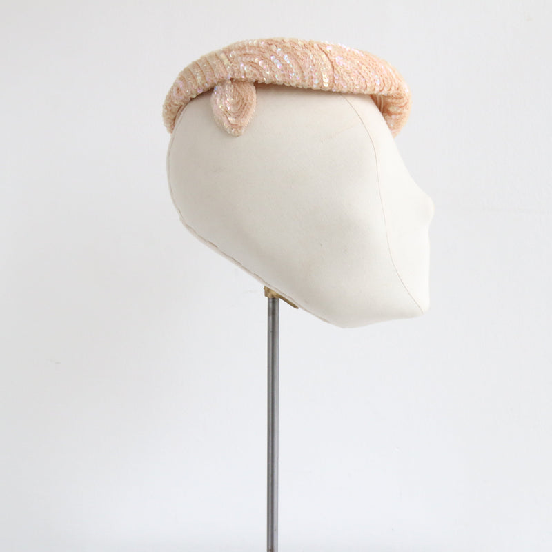 "Iridescent Pink Sequins" Vintage 1950's Sequin Percher Hat