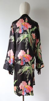 "Wild Irises" Vintage 1940's Wild Iris Floral Print Robe UK 10-14 US 6-10