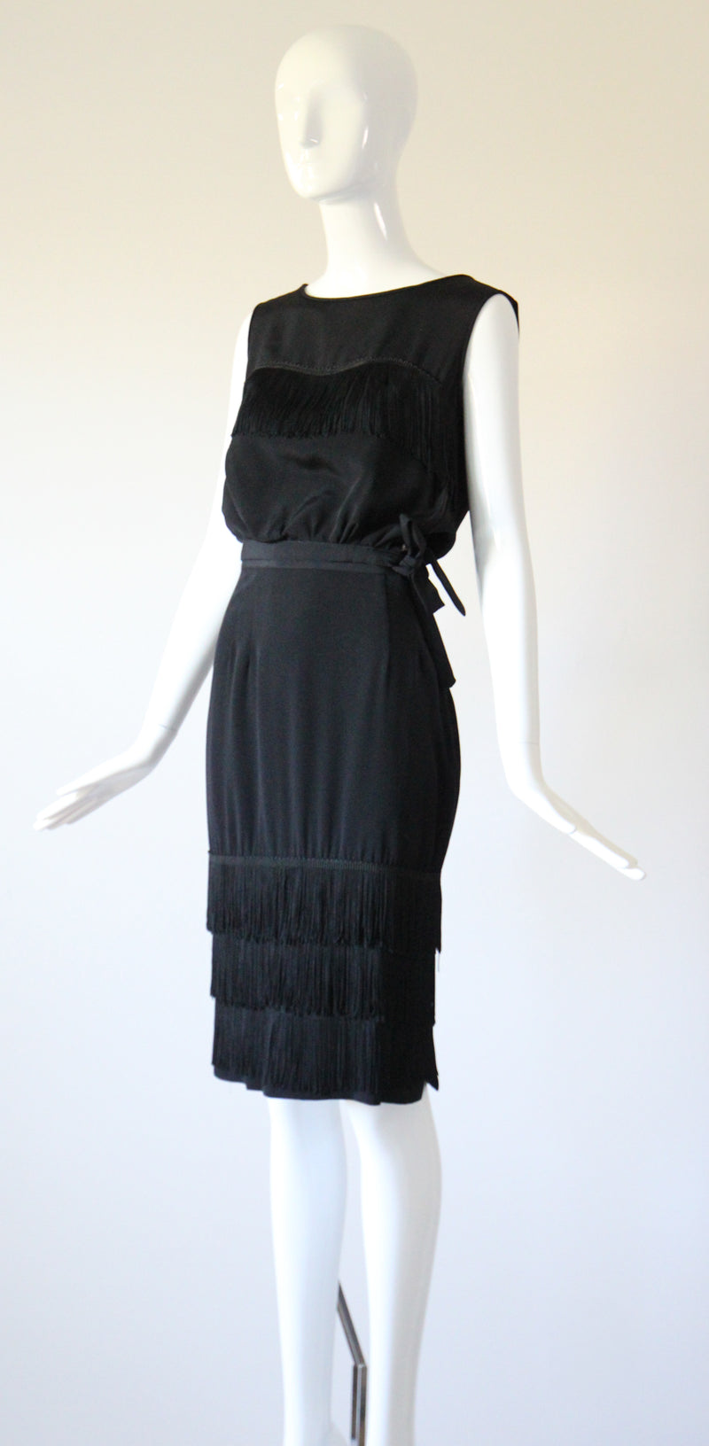 "Silk Fringing" Vintage 1950's Crepe Silk & Fringing Blouse & Skirt Set UK 6 US 2