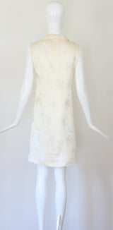 "Cream Silk Brocade" Vintage 1960's Cream Silk Brocade Longline Waistcoat UK 8 US 4