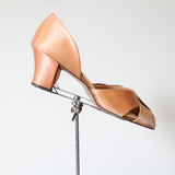 "Peach Satin & Silver Leather" Vintage 1930's Boudoir Slippers UK 4 US 6 EU 37