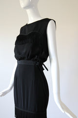 "Silk Fringing" Vintage 1950's Crepe Silk & Fringing Blouse & Skirt Set UK 6 US 2