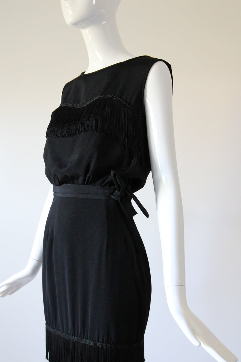 "Silk Fringing" Vintage 1950's Crepe Silk & Fringing Blouse & Skirt Set UK 6 US 2