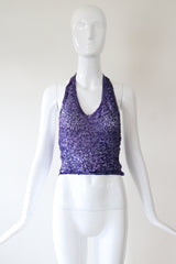 "Dusk Purple Sequins" Vintage 1930's French Sequin & Tulle Halter Neck Blouse UK 10-12 US 6-8
