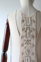 "Blush & Silver Beadwork" Vintage 1920's Blush Silk Chiffon Beaded Dress UK 8-10 US 4-6