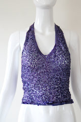 "Dusk Purple Sequins" Vintage 1930's French Sequin & Tulle Halter Neck Blouse UK 10-12 US 6-8