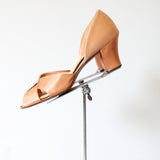 "Peach Satin & Silver Leather" Vintage 1930's Boudoir Slippers UK 4 US 6 EU 37