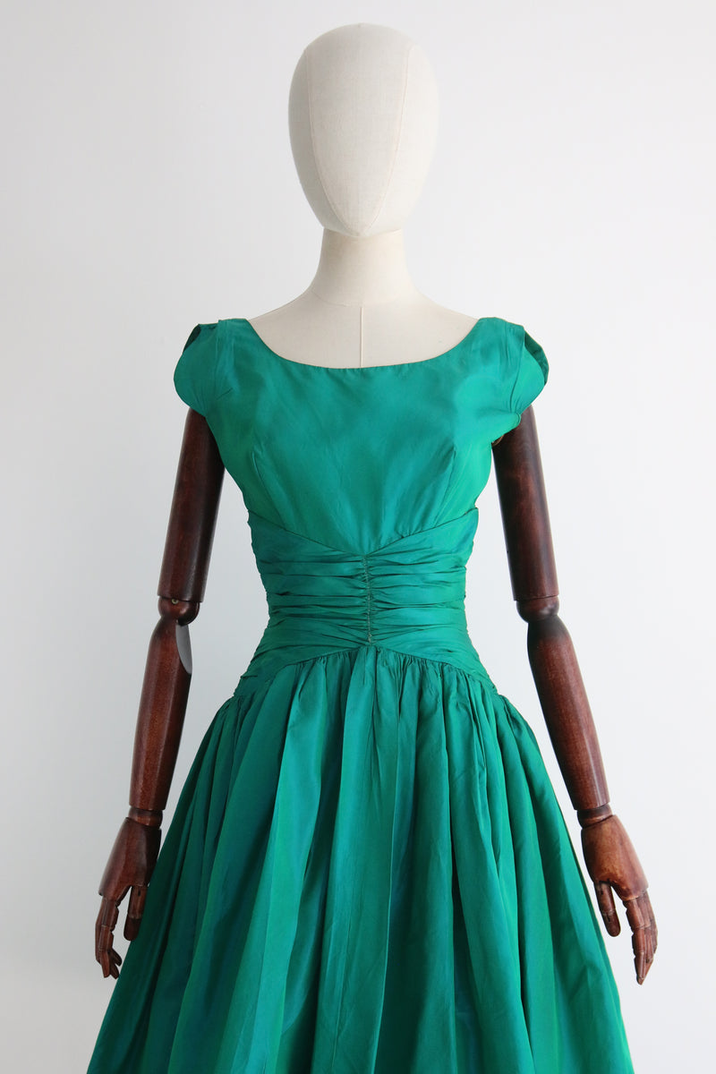 "Lagoon Green" Vintage 1950's Lagoon Green Silk Taffeta Bubble Dress UK 8 US 4