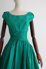 "Lagoon Green" Vintage 1950's Lagoon Green Silk Taffeta Bubble Dress UK 8 US 4