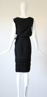 "Silk Fringing" Vintage 1950's Crepe Silk & Fringing Blouse & Skirt Set UK 6 US 2