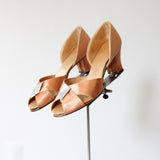 "Peach Satin & Silver Leather" Vintage 1930's Boudoir Slippers UK 4 US 6 EU 37