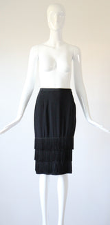 "Silk Fringing" Vintage 1950's Crepe Silk & Fringing Blouse & Skirt Set UK 6 US 2