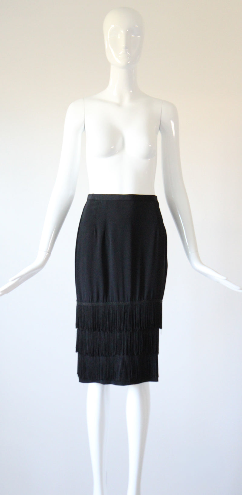 "Silk Fringing" Vintage 1950's Crepe Silk & Fringing Blouse & Skirt Set UK 6 US 2