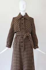 "Tan Plaid" Vintage Early 1970's Tan Plaid Wool Trench Coat UK 8-10 US 4-6