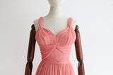 "Rose Peach" Vintage Late 1940's Rose Peach Silk Chiffon Pleated Dress UK 6 US 2