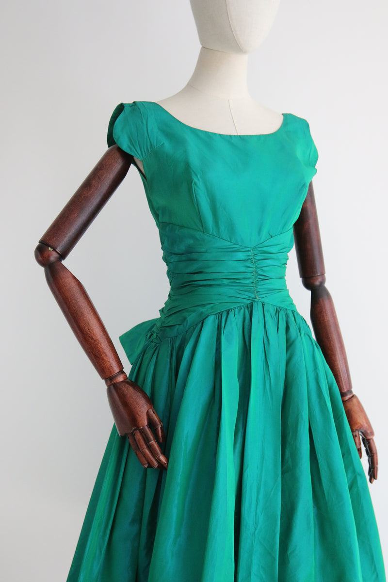 "Lagoon Green" Vintage 1950's Lagoon Green Silk Taffeta Bubble Dress UK 8 US 4