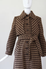 "Tan Plaid" Vintage Early 1970's Tan Plaid Wool Trench Coat UK 8-10 US 4-6