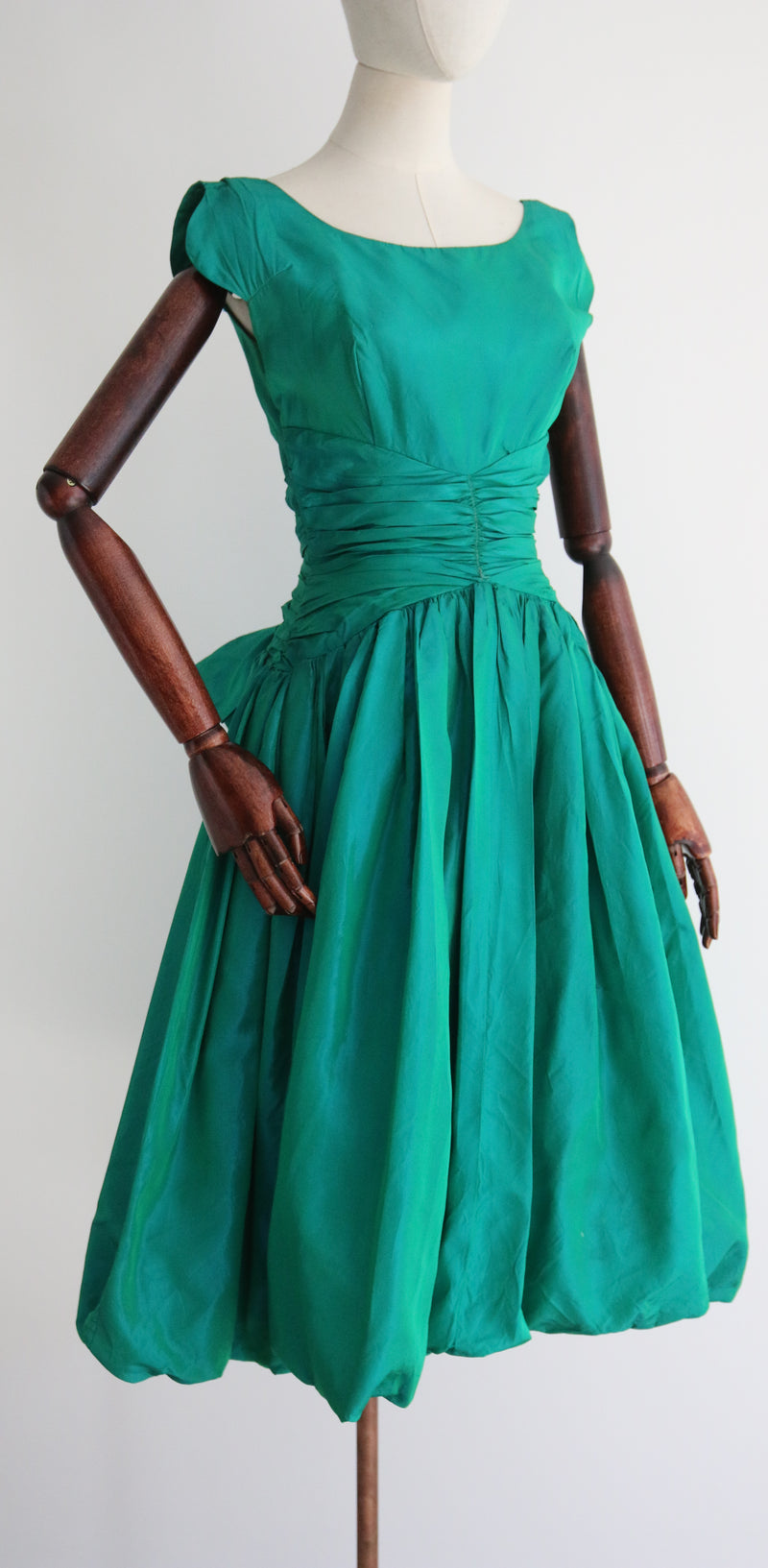 "Lagoon Green" Vintage 1950's Lagoon Green Silk Taffeta Bubble Dress UK 8 US 4