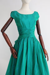 "Lagoon Green" Vintage 1950's Lagoon Green Silk Taffeta Bubble Dress UK 8 US 4