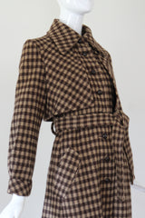 "Tan Plaid" Vintage Early 1970's Tan Plaid Wool Trench Coat UK 8-10 US 4-6