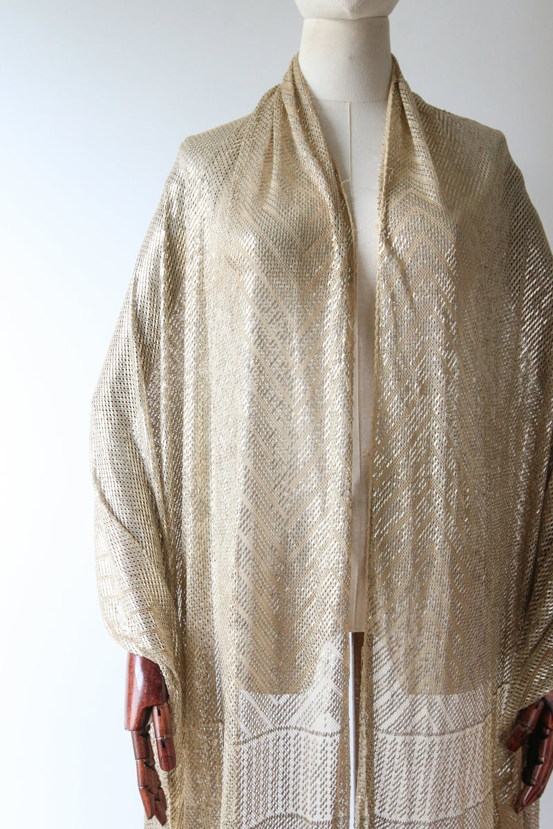 "Cream & Silver Assuit" Vintage 1920's Cream & Silver Large Assuit Shawl