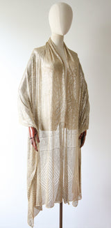 "Cream & Silver Assuit" Vintage 1920's Cream & Silver Large Assuit Shawl