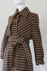"Tan Plaid" Vintage Early 1970's Tan Plaid Wool Trench Coat UK 8-10 US 4-6