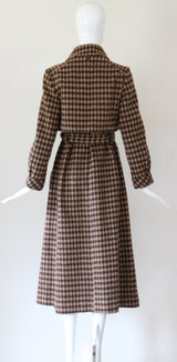 "Tan Plaid" Vintage Early 1970's Tan Plaid Wool Trench Coat UK 8-10 US 4-6