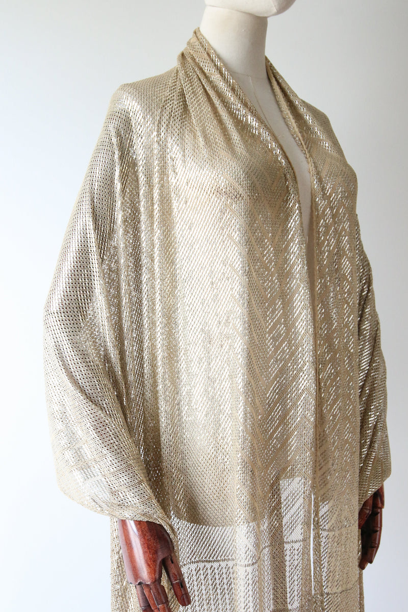 "Cream & Silver Assuit" Vintage 1920's Cream & Silver Large Assuit Shawl