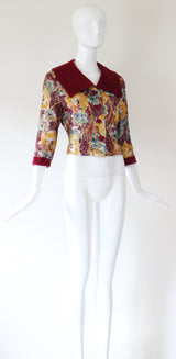 "Jewel Tone Lamé & Velvet" Vintage 1950's Jewel Tone Floral Lamé & Burgundy Velvet Jacket UK 12 US 8