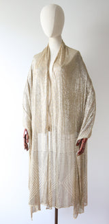 "Cream & Silver Assuit" Vintage 1920's Cream & Silver Large Assuit Shawl