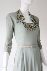 "Eau De Nil & Gold Beadwork" Vintage 1940's Eau De Nil Crepe Silk And Beadwork Evening Gown UK 8-10 US 4-6