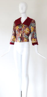 "Jewel Tone Lamé & Velvet" Vintage 1950's Jewel Tone Floral Lamé & Burgundy Velvet Jacket UK 12 US 8