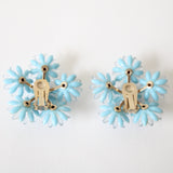 "Blue Rhinestone Daisies" Vintage 1950's Blue & Clear Rhinestone Daisy Clip on Earrings